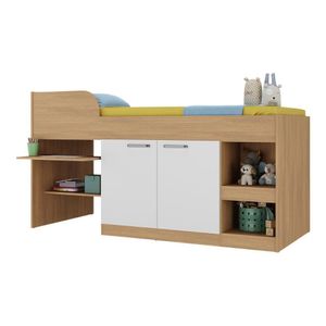 Cama Solteiro Multifuncional Com Colchão Incluso 2 Portas e Escrivaninha Multimóveis Mp4233 Rustic Branco