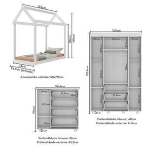 Quarto Infantil Com Cama Montessoriana E Colchão Incluso Pimpolho Multimóveis Mx4270 Branco