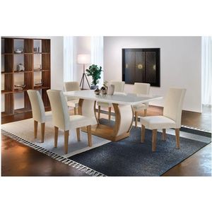 Sala De Jantar Milena Tampo Mdf Vidro Com 6 Cadeiras Imbuia