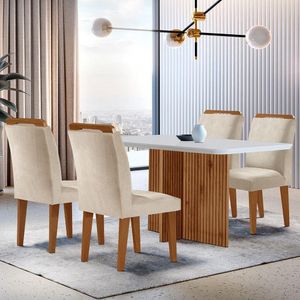 Mesa Olímpia 120cm Mdf Canto Copo Com 4 Cadeiras Athenas