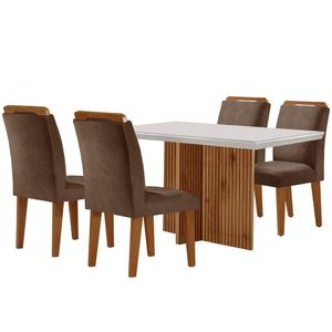 Mesa Olimpia 120cm Mdf Vidro Canto Reto Com 4 Cadeiras