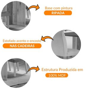 Mesa Olimpia 120 Mdf Vidro Canto Reto Com 4 Cadeiras