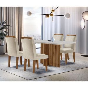 Sala De Jantar Mesa + 4 Cadeiras Creme Off White E Imbuia