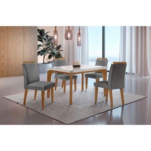 Conjunto Mesa Liz 120cm Com Vidro 4 Cadeiras Off White