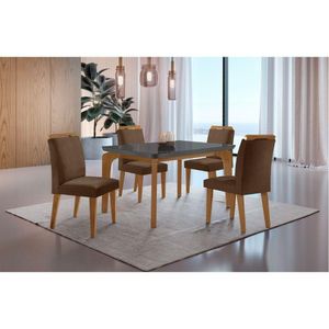 Conjunto Mesa Liz 120cm Com Vidro 4 Cadeiras Athenas Grafite