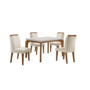 Conjunto Mesa Liz 120cm Com Vidro 4 Cadeiras Creme