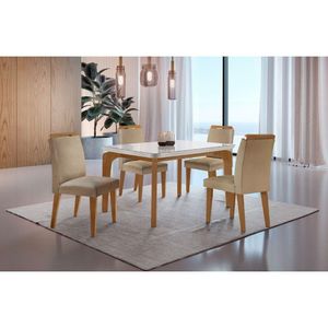 Conjunto Mesa Liz 120cm Vidro 4 Cadeiras Athenas off White