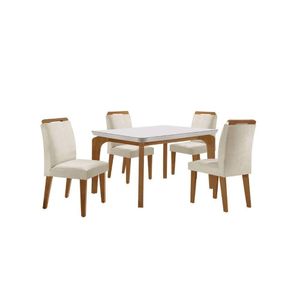 Conjunto Mesa Liz 120cm Vidro 4 Cadeiras Athenas off White