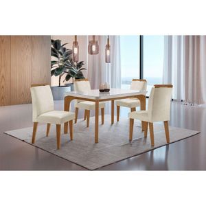 Conjunto Mesa Liz 120cm Vidro 4 Cadeiras Athenas off White