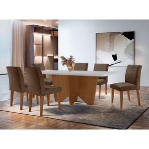 Conjunto Mesa Jantar Evora 180cm 6 Cad. Grecia Rufato Marrom