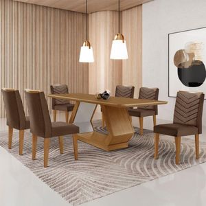 Mesa Sala De Jantar Alvorada 180cm E 6 Cadeiras Liz Moderna Veludo Marrom Off White Imbuia