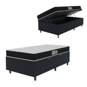 Cama Box Baú Colchão Solteiro Espuma D20 Malibu 78x188x53cm Preto / Branco Hellen Preto