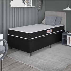 Cama Box Baú Colchão Solteiro Espuma D20 Malibu 78x188x53cm Preto / Branco Hellen Preto