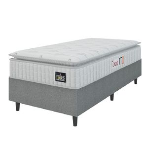 Cama Box Colchão Solteiro Espuma D45 Lazio Pillow Top 88x188x67cm Branco-Cinza Hellen Suporta até 120kg por Pessoa