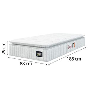 Cama Box Colchão Solteiro Espuma D45 Lazio Pillow Top 88x188x67cm Branco-Cinza Hellen Suporta até 120kg por Pessoa