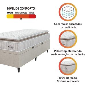 Cama Box Baú Solteiro City Pillow Top 88x188x64cm Hellen