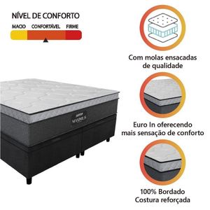 Cama Box Baú Casal Queen Colchão Gazin Maximus Molas Ensacadas 158x198x65cm Cinza-Preto Suporta até 120Kg por Pessoa