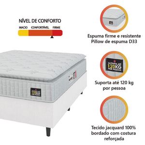 Cama Box Casal Queen Colchão Espuma D33 Pillow Top Van Gogh 158x198x62cm Branco Hellen  Suporta Até 120 Kg Por Pessoa