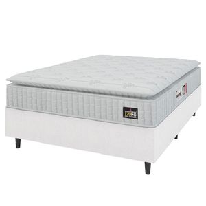 Cama Box Casal Queen Colchão Espuma D33 Pillow Top Van Gogh 158x198x62cm Branco Hellen  Suporta Até 120 Kg Por Pessoa