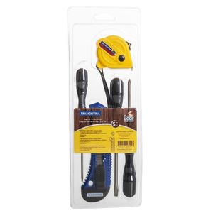 Kit De Ferramentas Tramontina Com Trena Estilete E Chaves De Fenda Para Uso Domestico 5 Peças