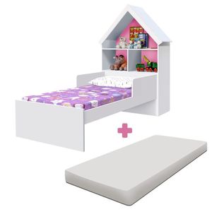 Cama Infantojuvenil Com Colchão E Prateleiras Casinha Branco Flex Magia Gabrielli Móveis