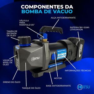Bomba De Vacuo 3cfm A Bateria Hiatsu Vpbh-3