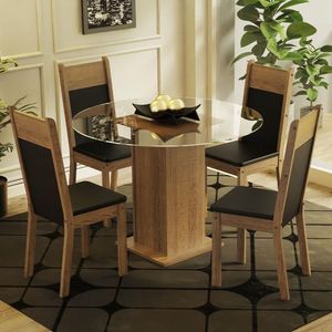 Conj. Mesa Tampo De Vidro 4 Cadeiras Rustic/Preto