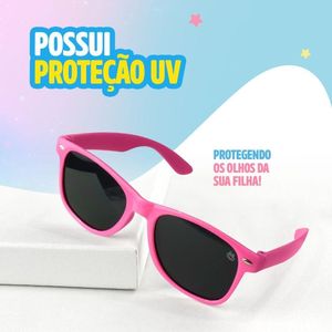 Óculos Sol Infantil Rosa Premium Proteção Uv Retro + Case Menina Resistente Acetato Casual Presente