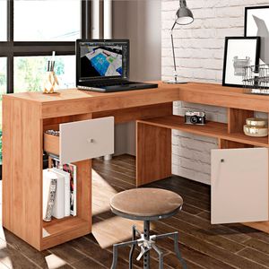 Mesa De Computador Com Porta e Gaveta Nilo Caemmun - Lamina Mel/Off White Perfect