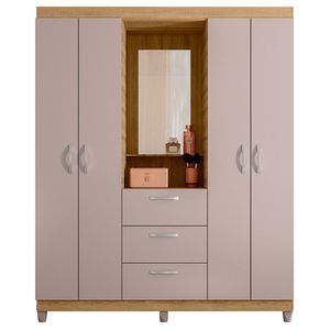 Guarda Roupa Casal 4 Portas 3 Gavetas Capelinha com Espelho Clapton Caemmun - Lamina Mel/Cacao
