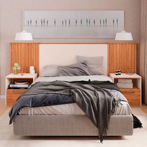 Cabeceira Casal Lucius Extensível 2 Mesas com Gaveta Caemmun - Freijo/off white