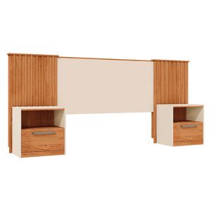 Cabeceira Casal Lucius Extensível 2 Mesas com Gaveta Caemmun - Freijo/off white
