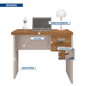 Mesa De Computador com Gaveteiro Escritório Studio 0.9 Caemmun - Lamina mel/cacao bp