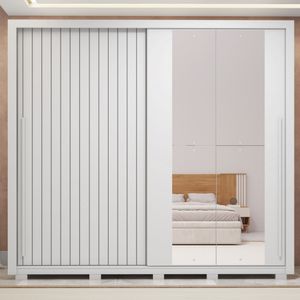 Guarda Roupa Casal 2 Portas 4 Gavetas com Espelho Romanus Double Lux Caemmun - Branco