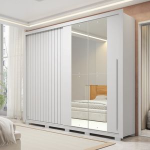 Guarda Roupa Casal 2 Portas 4 Gavetas com Espelho Romanus Double Lux Caemmun - Branco