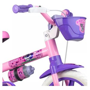 Bicicleta Infantil Aro 12 Com Rodinhas De Treinamento Bike Criança Menina Gatinha Nathor Com Garrafinha