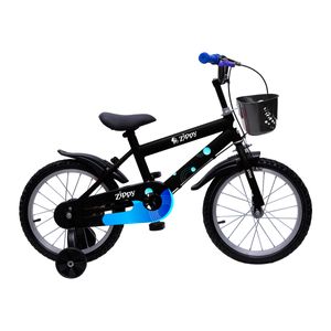 Bicicleta Infantil Aro 16 Com Rodinhas De Treinamento E Cestinha Bike Criança Menino Zippy Preto