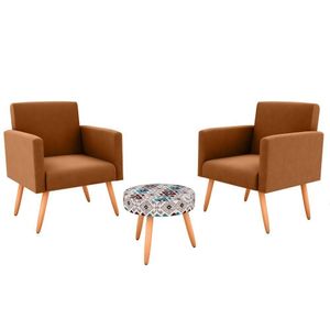 Conjunto Com 2 Poltronas E 1 Puff Dallas Matrix Estampado/terracota