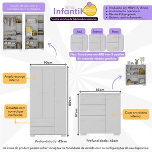 Guarda-Roupas 3 Portas 2 Gavetas com Cômoda 1 Porta 3 Gavetas Algodão Doce Multimóveis MP4251