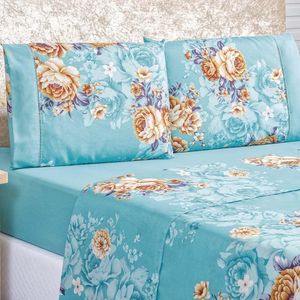 Jogo De Cama Lençol King 4 Peças Azul Turquesa