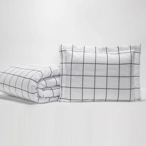 Kit Edredom Square Solteiro Quadriculado Percal 180 Fios 2 Peças - Branco