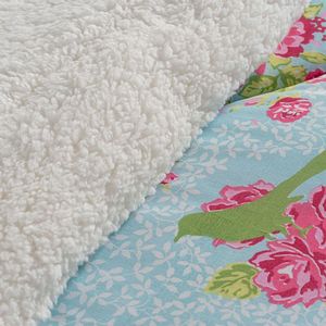 Coberdrom Scarpa Queen Sherpa Dupla Face Toque Lã De Carneiro 1 Peça - Floral Azul Celeste