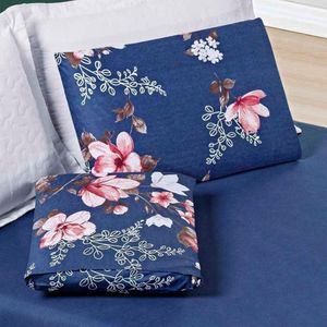 Jogo Cama Lençol Celi Solteiro Micropercal 200 Fios 2 Peças - Azul Marinho Floral