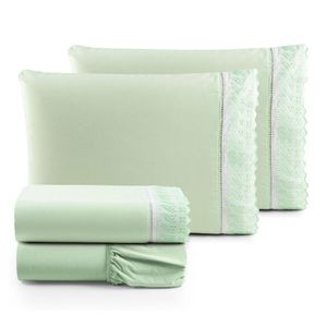 Jogo Cama Lençol Paris Queen Percal 180 Fios 100% Algodão Lese Bordada 4 Peças - Verde