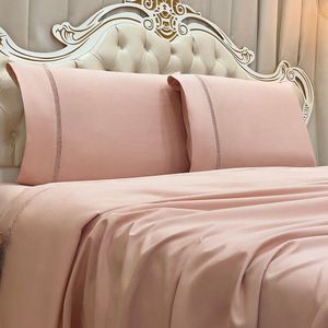 Jogo Cama Lençol Trento King Guipir Micro Percal 300 Fios C/ Ponto Infinito 4 Peças - Rosê