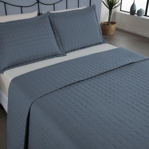 Kit Cobre Leito Colcha Bellini Casal Padrão Dupla Face Percal 300 Fios Textura Matelassê 3 Peças - Azul
