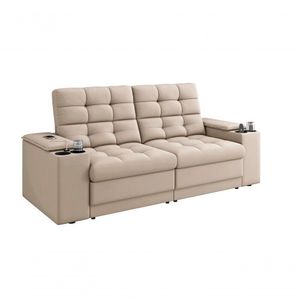 Sofá Confort Premium 1,70m Assento Retrátil-reclinável Porta Copos E Usb Suede Areia - X Sofas