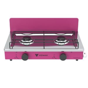 Fogao de Mesa 2 Bocas Venax Flamalar Vetro Pink Gas Glp