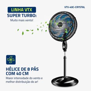 Ventilador de Coluna  Super Turbo 8 Pás Mondial - VTX-40C-CRYSTAL