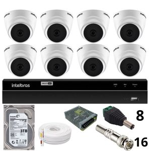 Kit 8 Câmeras 1220 D Mic 1080p Com Microfone Dvr Intelbras 1216-c Mhdx Com Acesso Remoto Hd 3tb